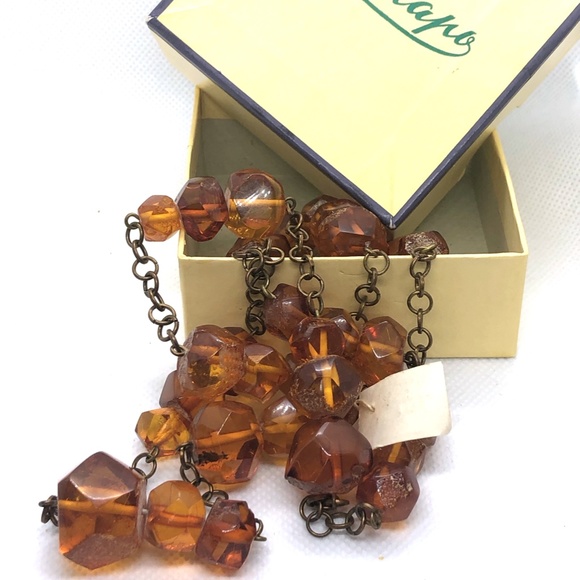 VTG BALTIC COGNAC AMBER NECKLACE FACETED BEADS - Picture 2 of 8